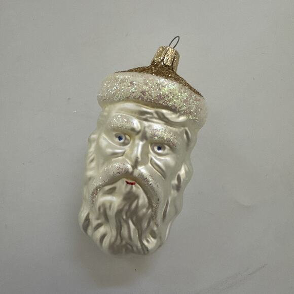 VINTAGE Czech Republic GOLD Santa Face Ornament Blown Glass Olde World - Picture 1 of 6